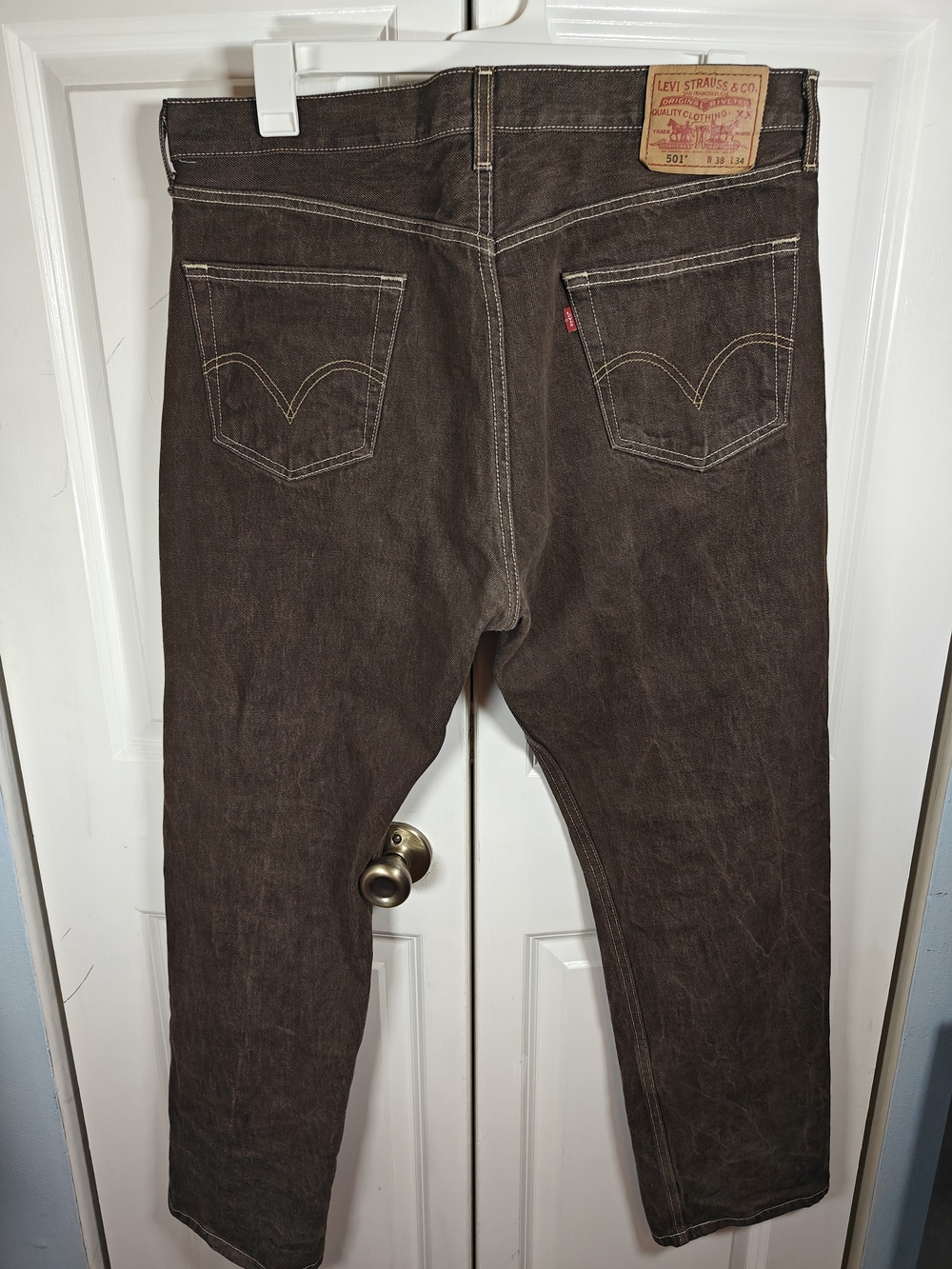 Vintage Levi's 501 Original Fit Jeans 38x34 Dark Brown Denim Button Fly